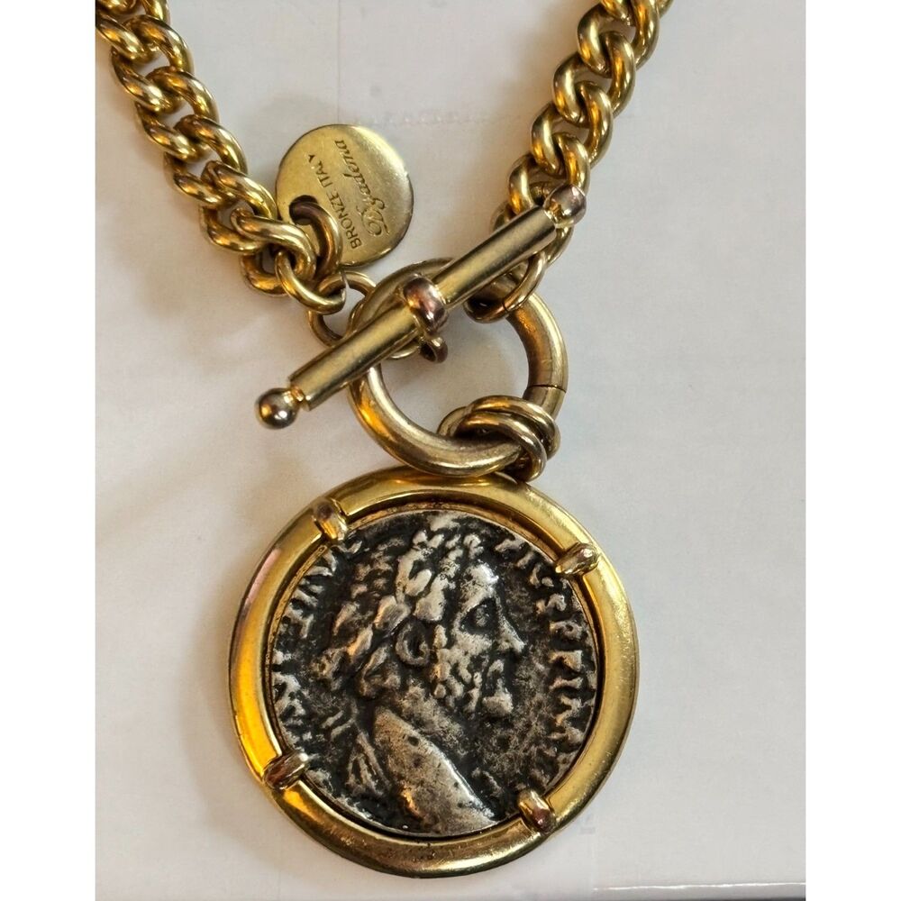 Dyadema Mia Fiore Roman Coin Bronze Italy Toggle Gold Plated Necklace